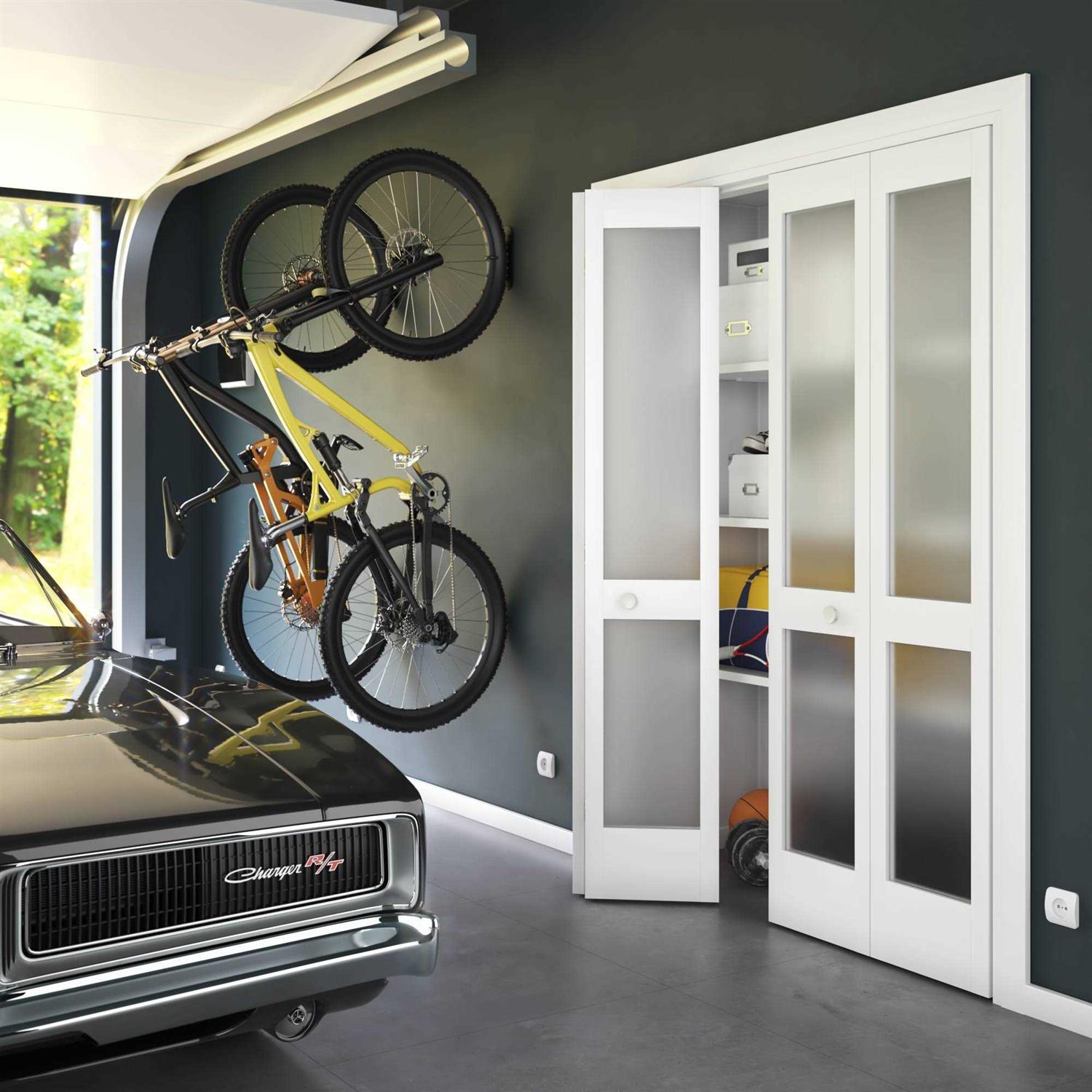 EightDoors 80 Square Frost Mirrored Glass Solid Core Primed Pine Wood Bifold Door Hardware Included - Inhomebuy