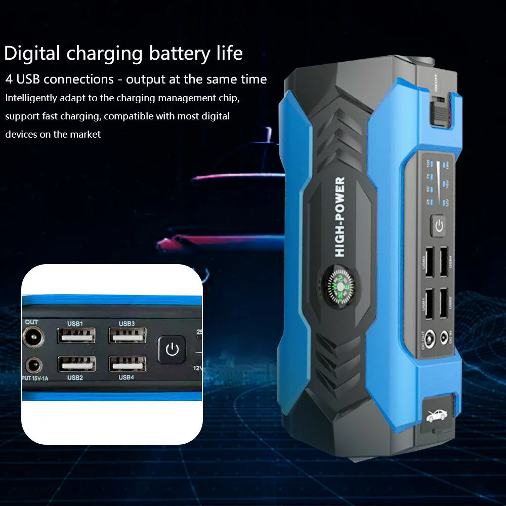 FIEWESEY Portable 12V Car Jump Starter Portable USB Power Bank Battery Booster Clamp 600A (Green) - Inhomebuy