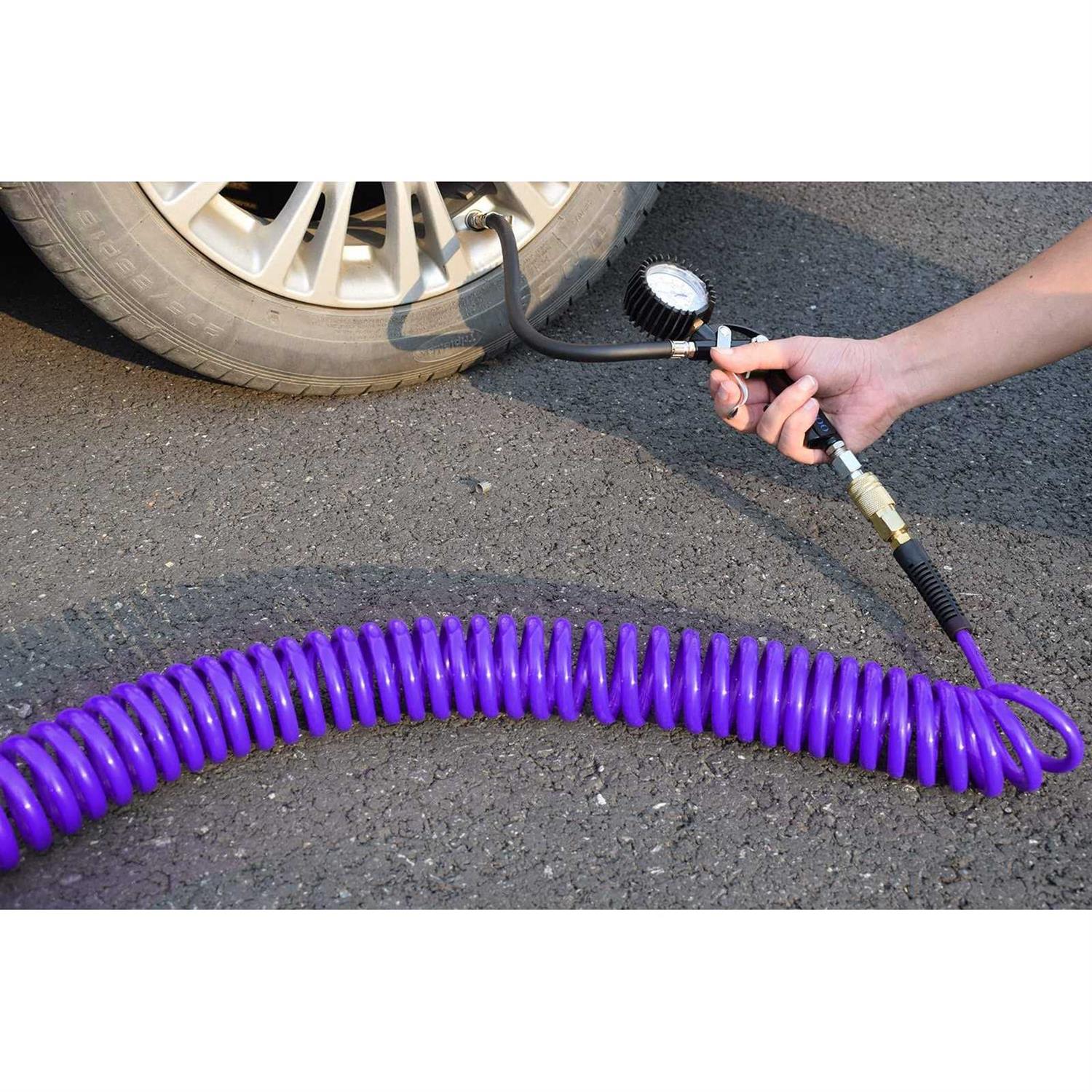 Yotoo Polyurethane Recoil Air Hose 1/4 Inner Diameter by 25′ Long with Bend Restrictor, 1/4 Industrial Quick Coupler and Plug - Inhomebuy