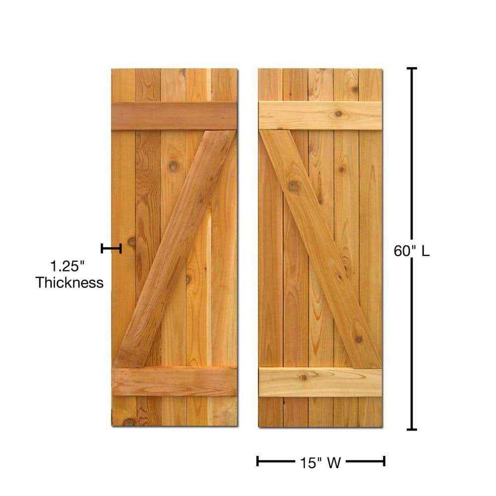 Design Craft Millworks 12 in. x Board-N-Batten Baton Z Shutters Pair Natural - Inhomebuy