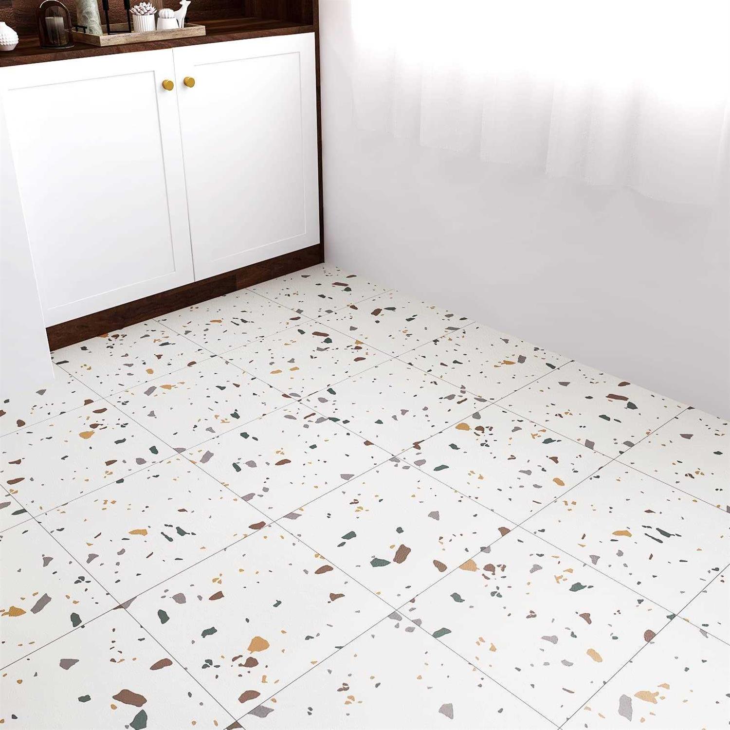 Westick Peel And Stick Floor Tile 12 x 12 Inch 20 Pcs White Marble Adhesive Vinyl Flooring Bathroom Self Stick on Floor Tiles Linoleum Laminate - Inhomebuy