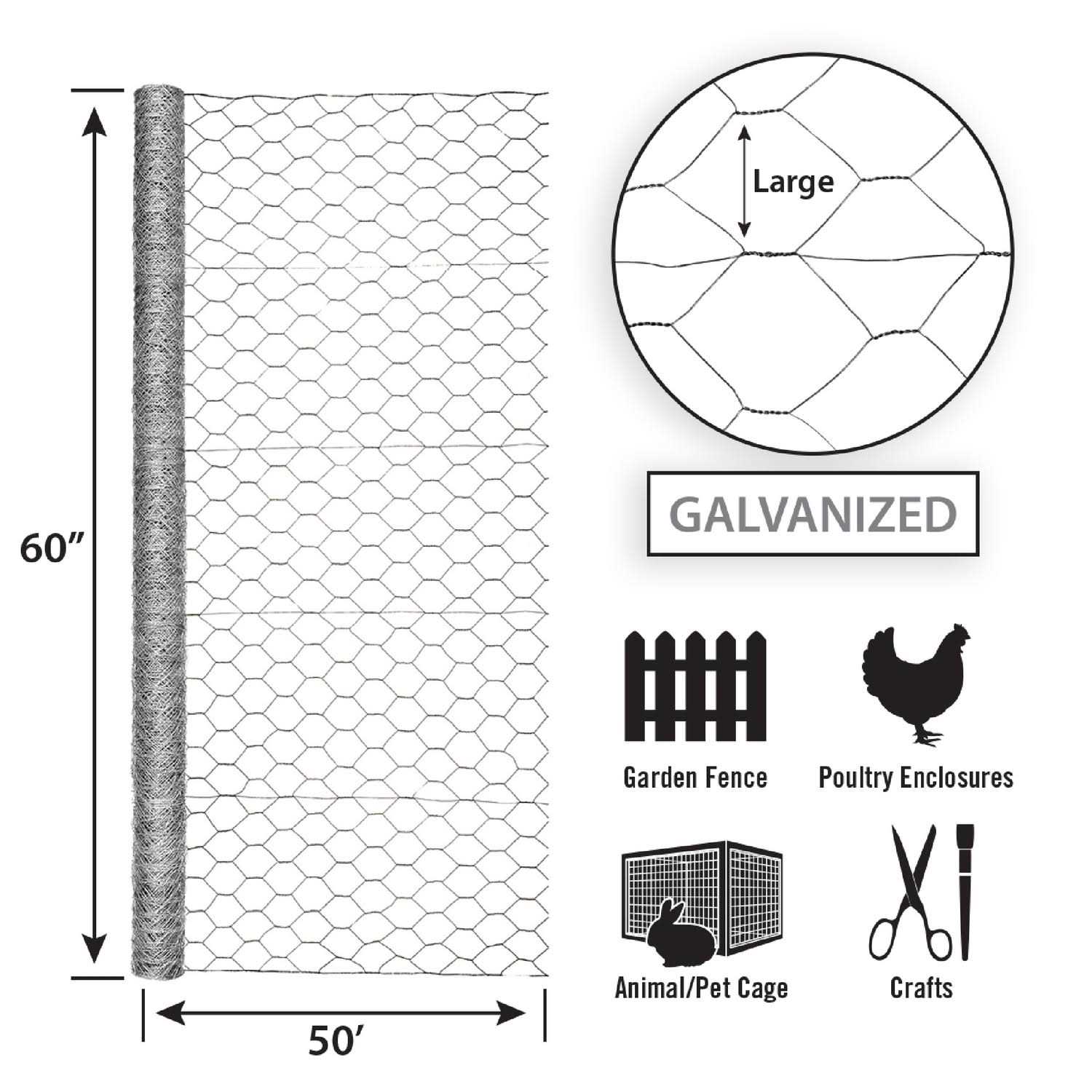 Garden Zone 40 in. x 50 ft. Galvanized Rabbit Guard Wire Fence 344050 - Inhomebuy