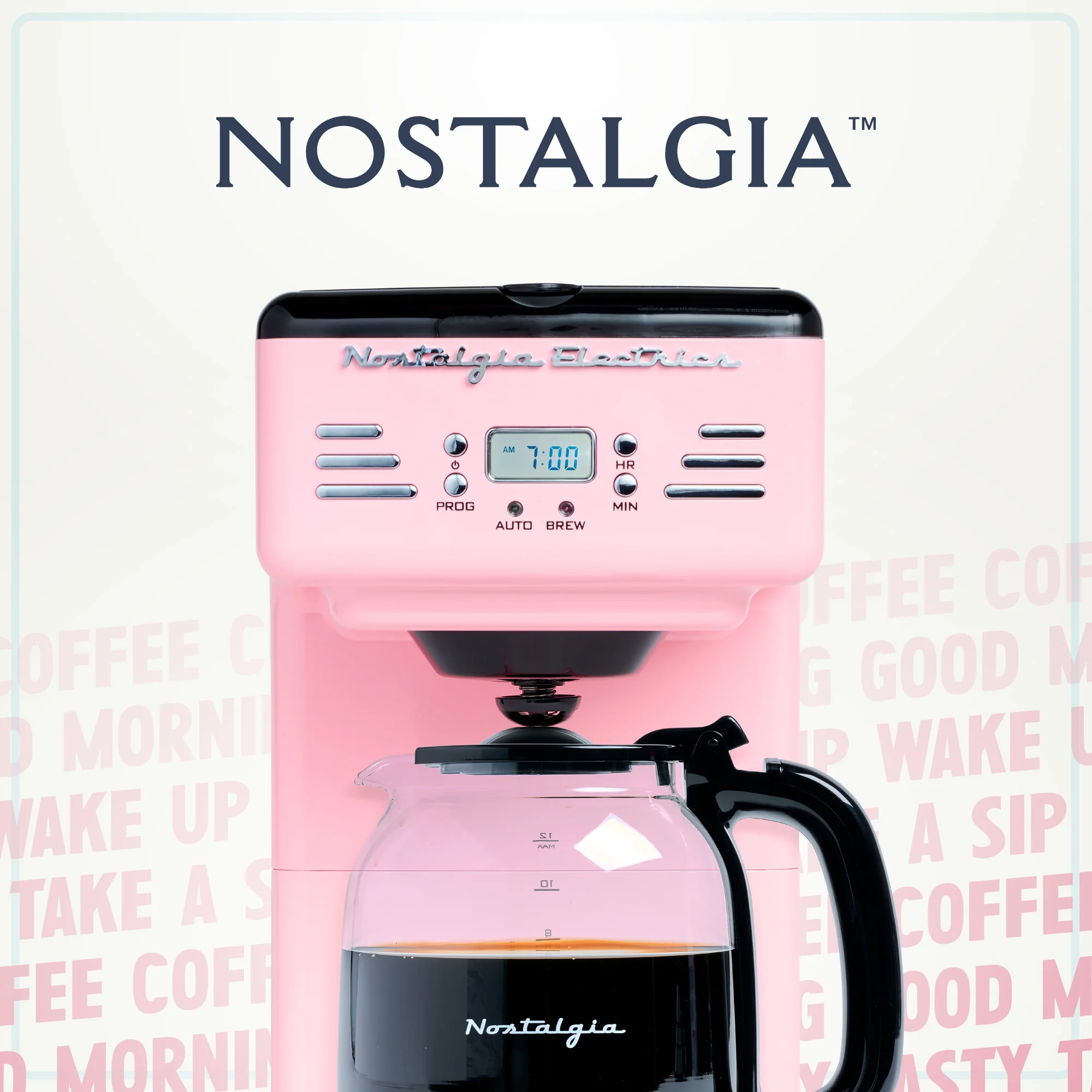 Retro 12-Cup Coffee Maker, Pink - Inhomebuy