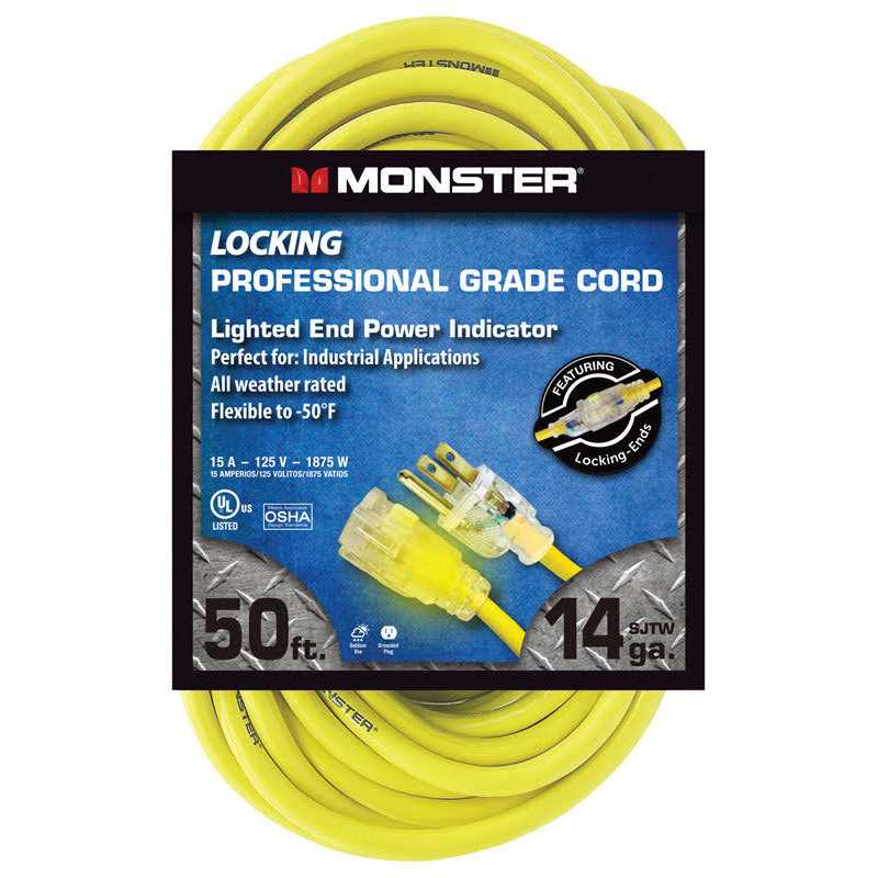 Monster Outdoor Extension Cord 14/3 SJTW Yellow - Inhomebuy