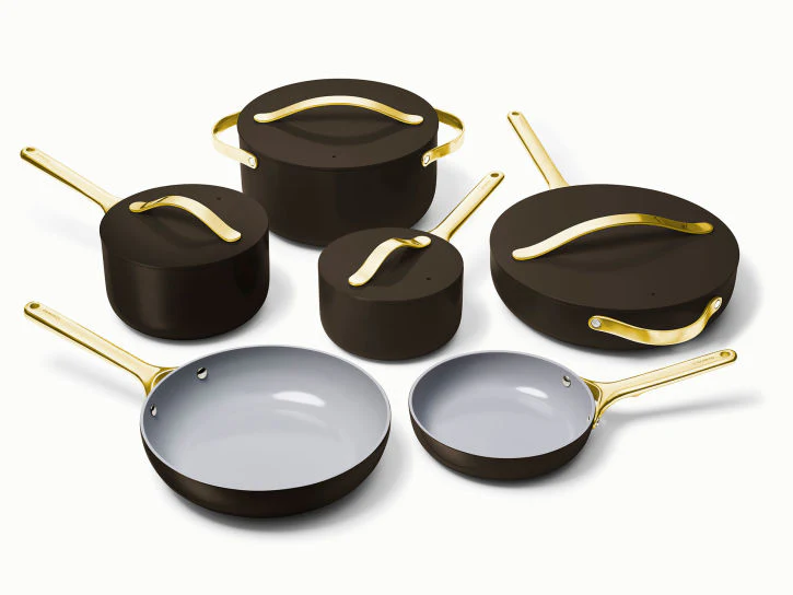 Caraway Deluxe Cookware Set in Black with Gold Handles - Inhomebuy