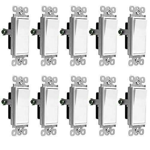 Enerlites Decorator On/Off Paddle Switch with Wall Plates Single Pole 91150-WWP-10PCS - Inhomebuy