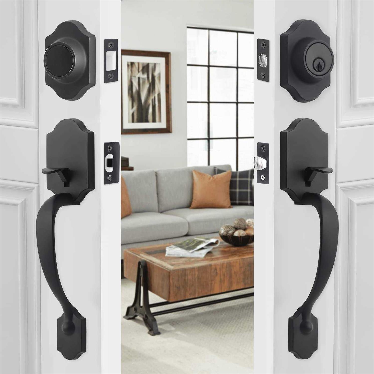 Natsukage Front Door Handle Set Heavy Duty Double Door Lock Set Double Door Handle Sets with Dummy - Inhomebuy