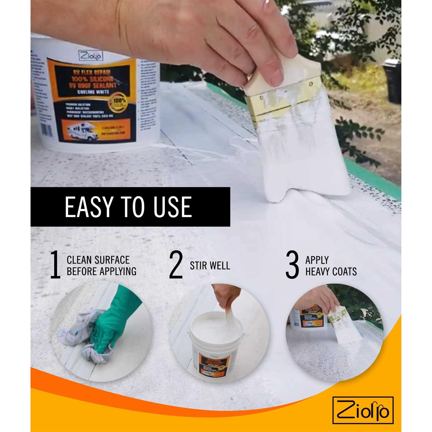 Ziollo Rv Flex Repair 100% Silicone Rv Roof Sealant Epdm Rubber Coating To Waterproof Metal And Fiberglass On Motorhomes - Inhomebuy