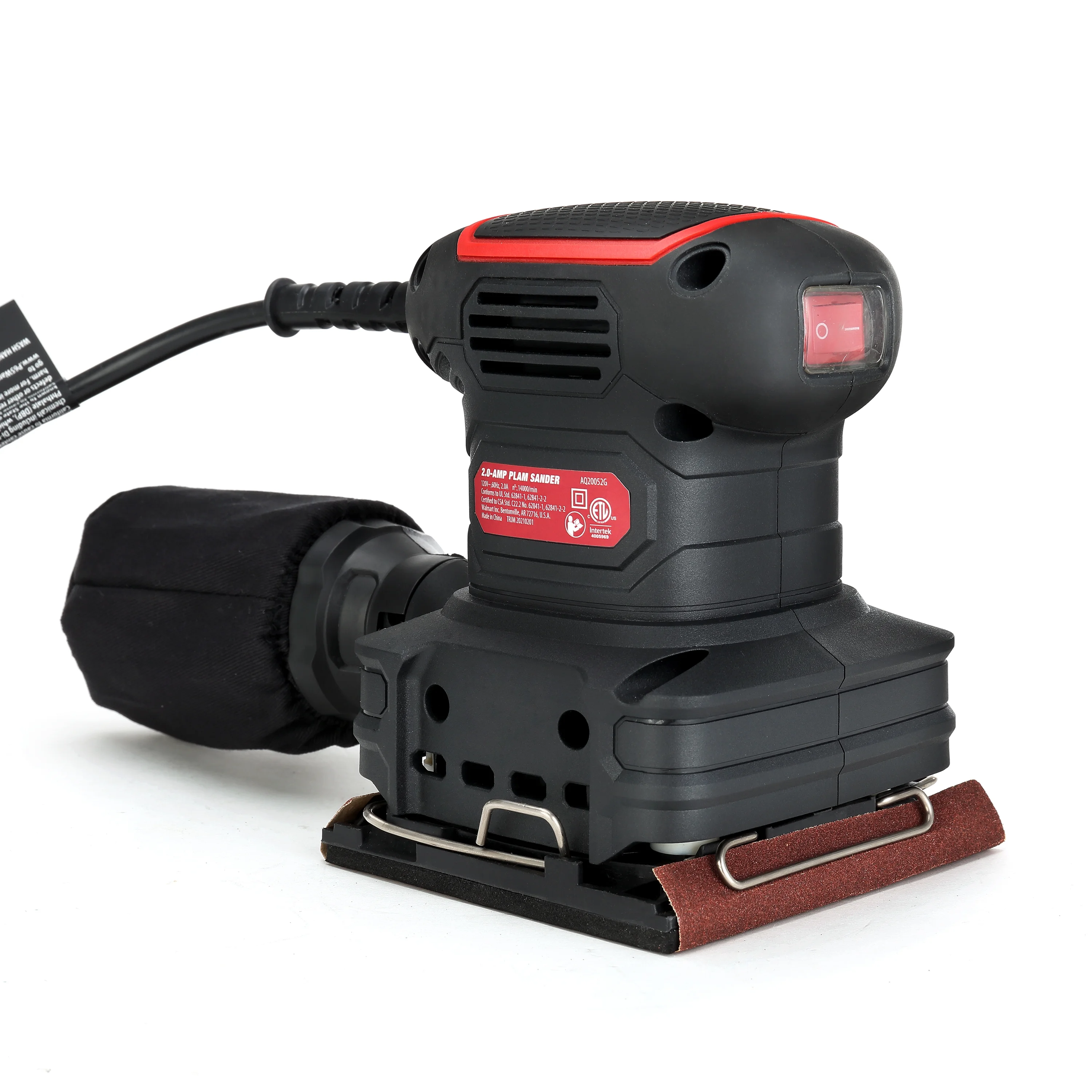 Hyper Tough 2 Amp Corded 1/4 Sheet Palm Sander with Dust Bag, Vacuum Hose Adapter, Punch Plate & 3 Sanding Sheets (60, 80 & 120 Grit) - Inhomebuy