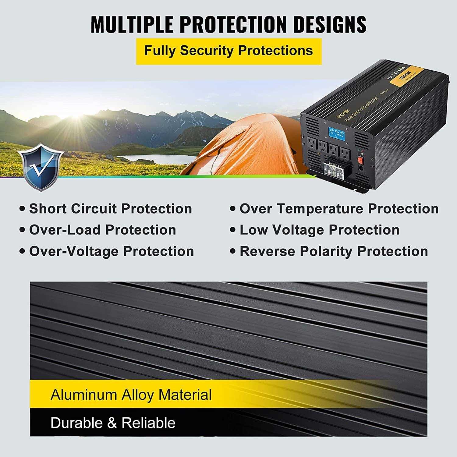 VEVOR Pure Sine Wave Inverter 3500 Watt Power Inverter, DC 12V to AC 120V Car Inverter, with USB Port LCD Display Remote Controller and AC Outlets - Inhomebuy