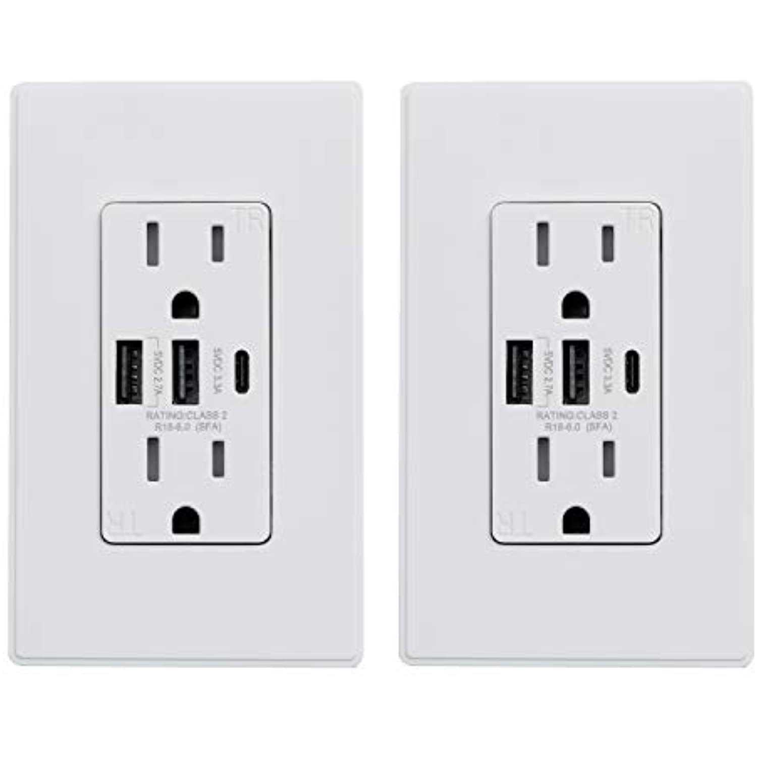 Elegrp 30W 6.0 Amp 3-Port USB Wall Outlet 15 Amp Receptacle USB Type C - Inhomebuy