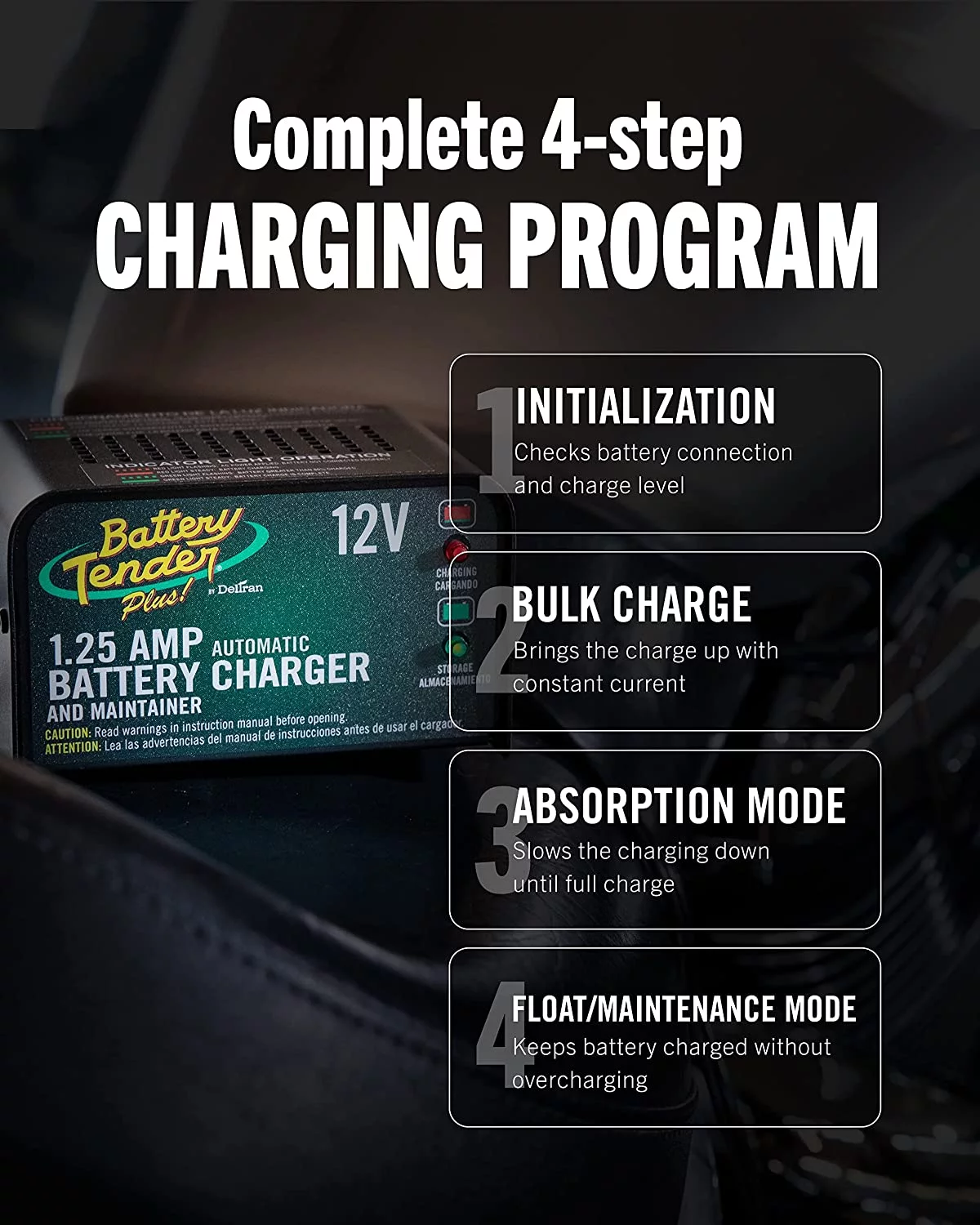 Battery Tender Plus 12V Battery Charger and Maintainer: 1.25 AMP Powersport Battery Charger and Maintainer for Motorcycles, ATVs, UTVs - Smart 12 Volt Automatic Float Charger - 021-0128 - Inhomebuy