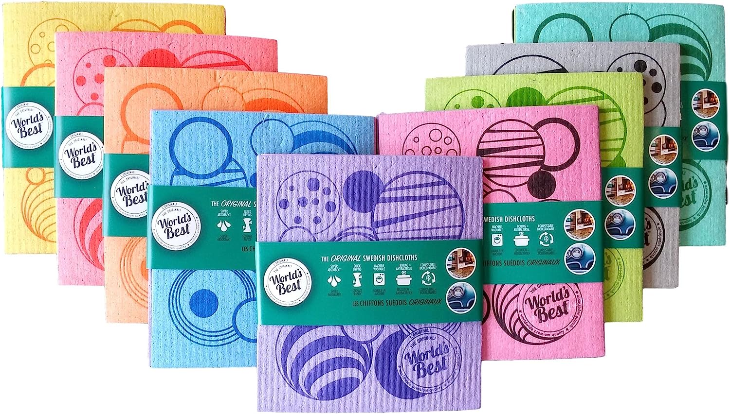 World's Best Swedish Dishcloths 3-Pack (Assorted Design/Colour) | SWE-03DC - Inhomebuy