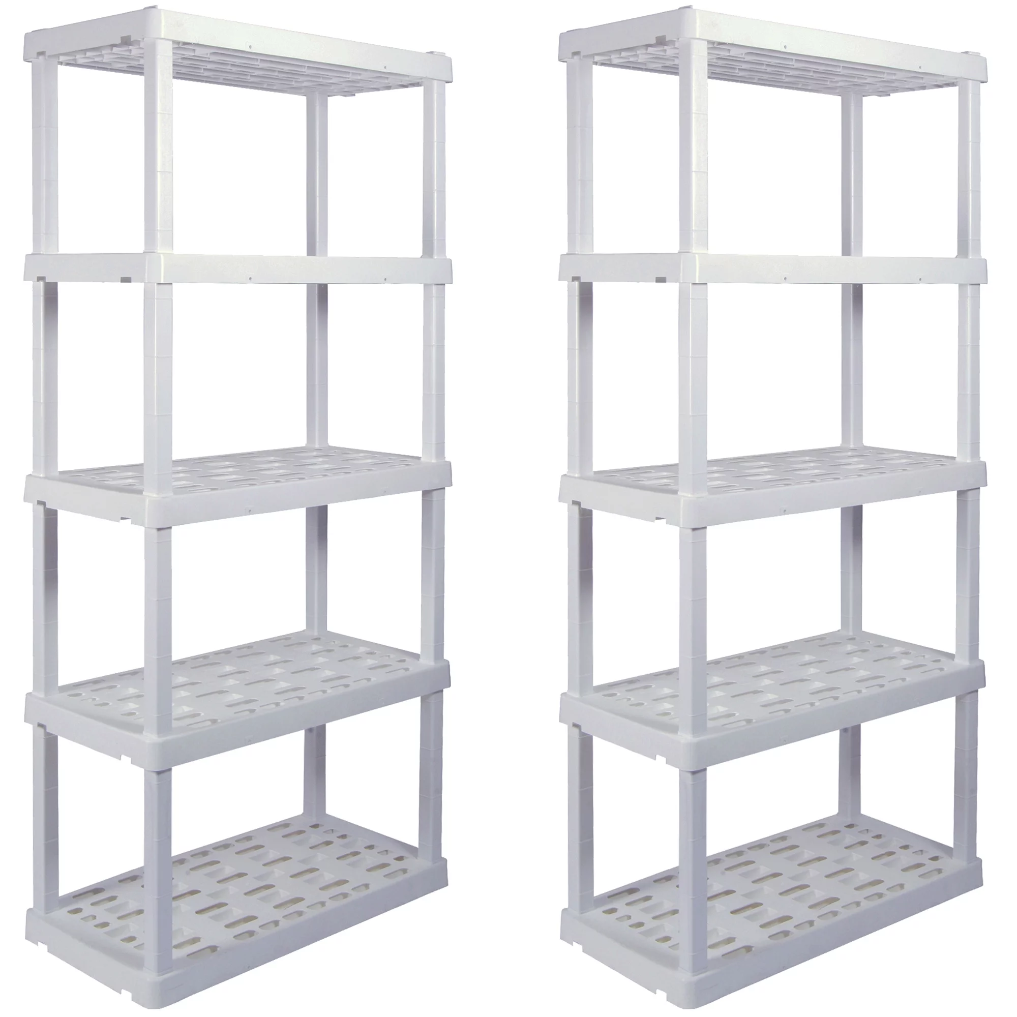 Hyper Tough 5 Shelf Plastic Garage Shelves, 2 pack Storage Shelving, White, 750 lbs. Capacity - Inhomebuy