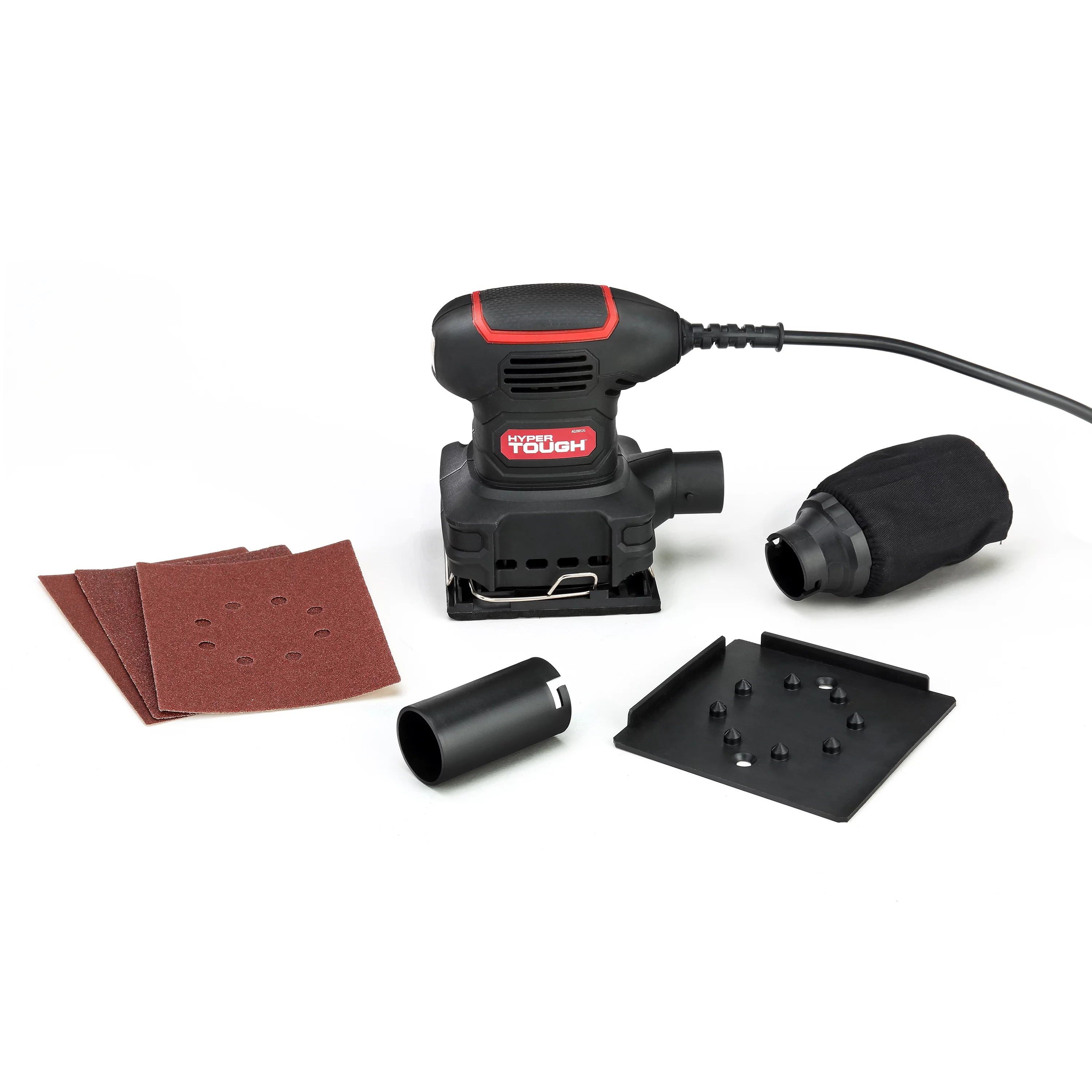 Hyper Tough 2 Amp Corded 1/4 Sheet Palm Sander with Dust Bag, Vacuum Hose Adapter, Punch Plate & 3 Sanding Sheets (60, 80 & 120 Grit) - Inhomebuy