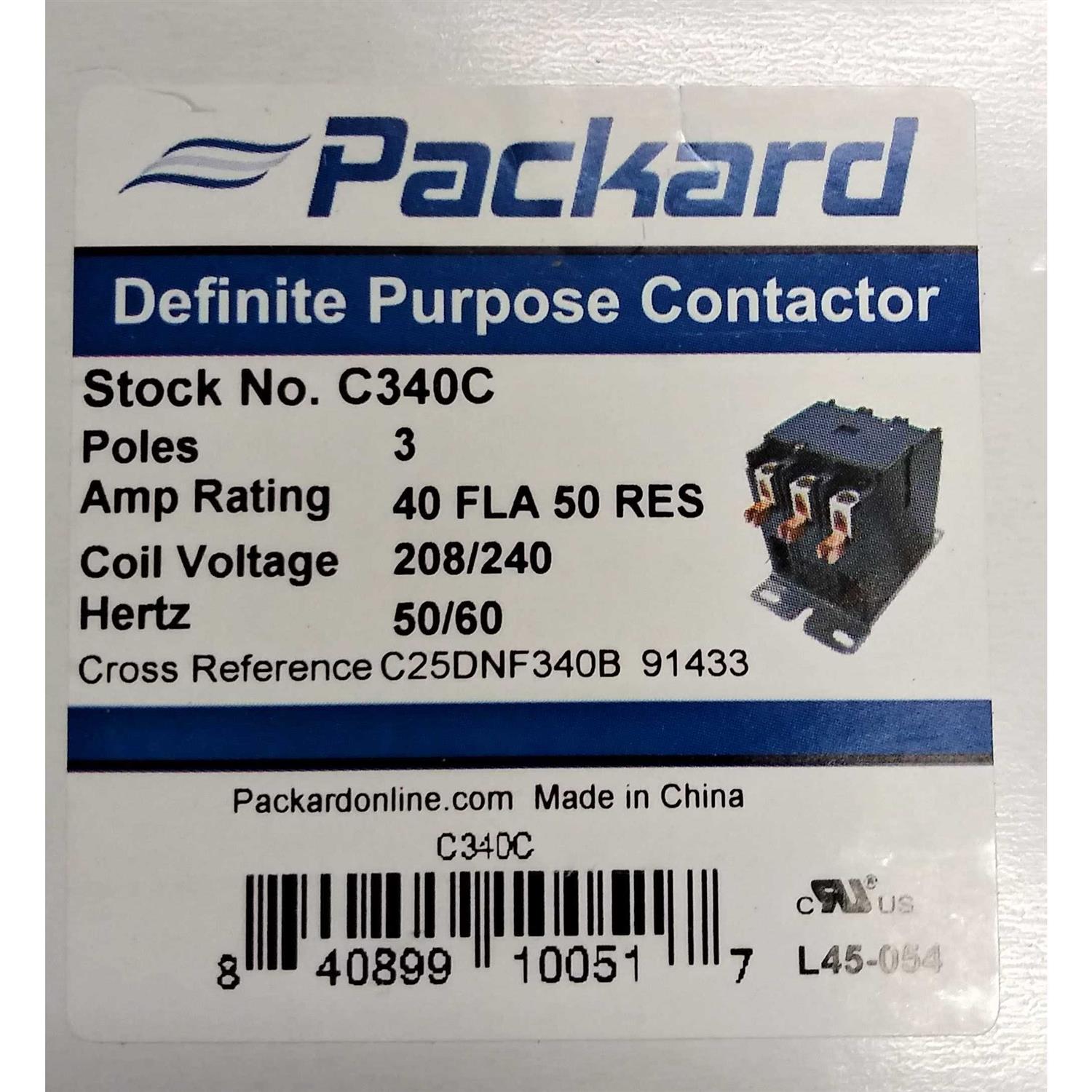 Packard C340A Contactor 3-Pole 40 Amp 24 Coil Voltage - Inhomebuy
