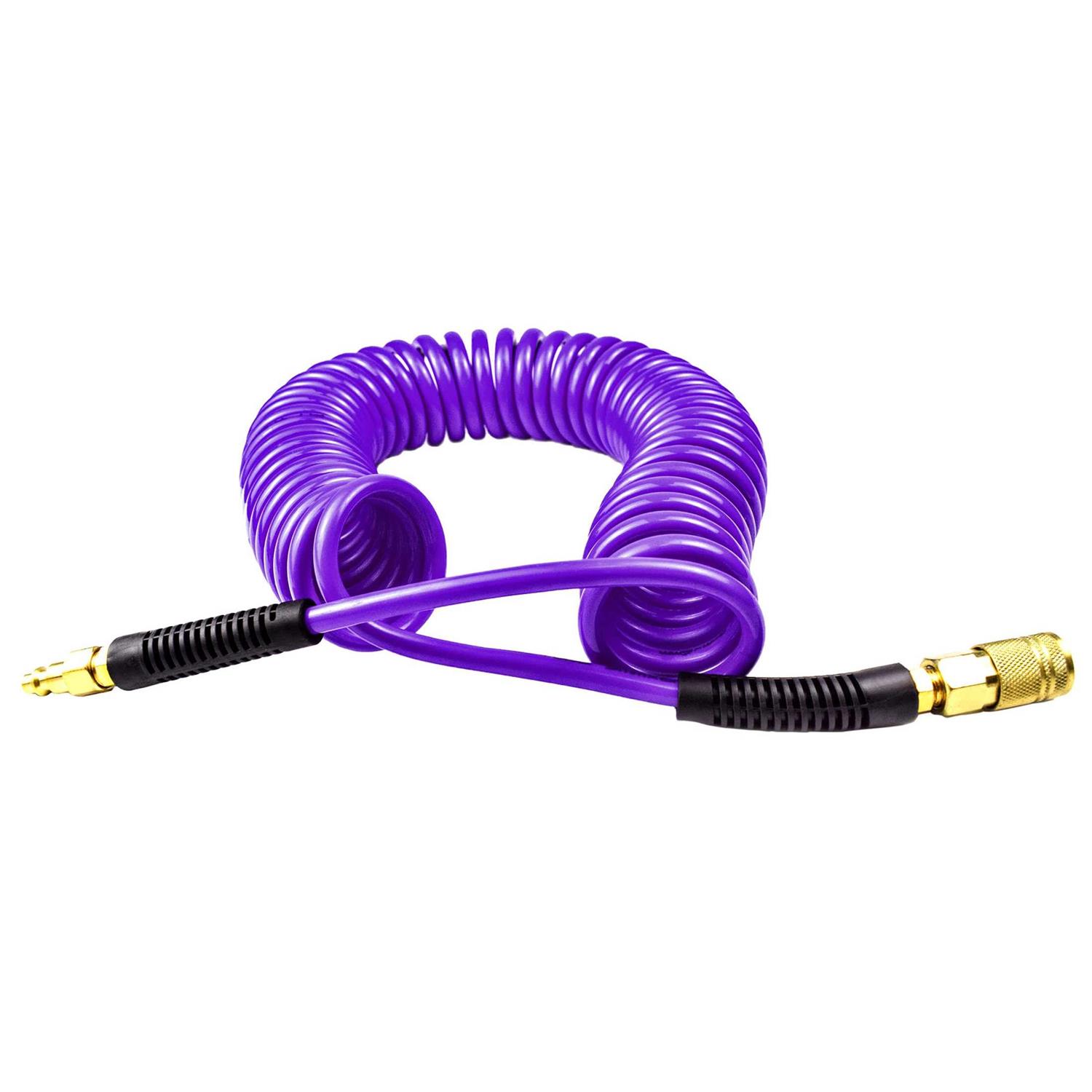 Yotoo Polyurethane Recoil Air Hose 1/4 Inner Diameter by 25′ Long with Bend Restrictor, 1/4 Industrial Quick Coupler and Plug - Inhomebuy