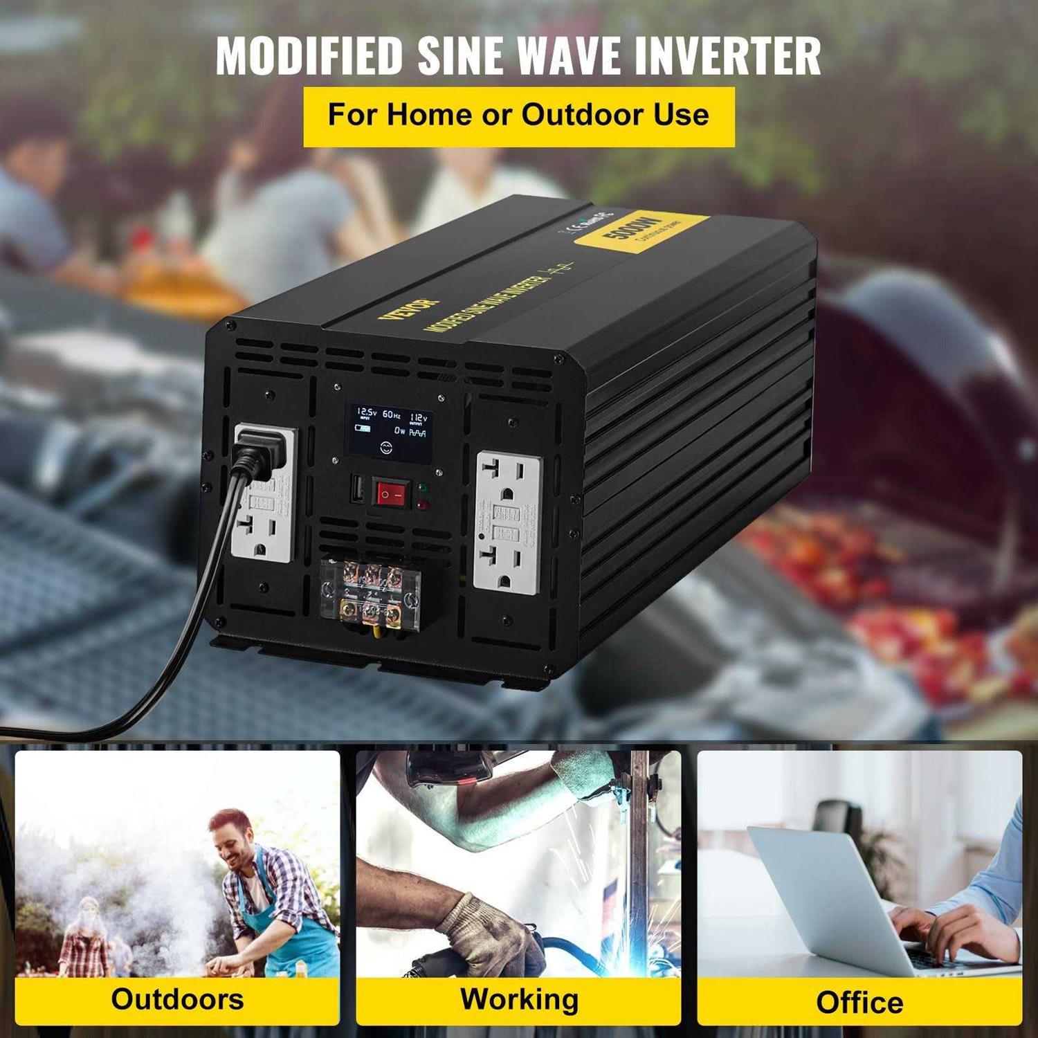 VEVOR Power Inverter 3500W Modified Sine Wave Inverter Dc Ac 120V Car Converter with Lcd Display Remote Controller Led Indicator Ac Outlets - Inhomebuy
