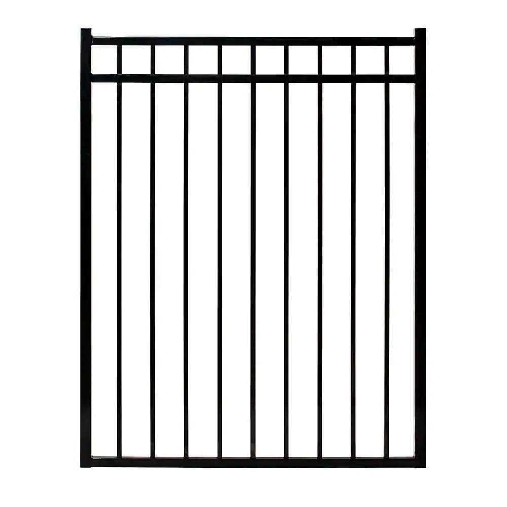 Fortress Building Products Versai 4-ft H x 5-ft W Gloss Black Powder-coated Galvanized Steel Spaced Picket Flat-top Privacy Walk-thru Fence Gate - Inhomebuy