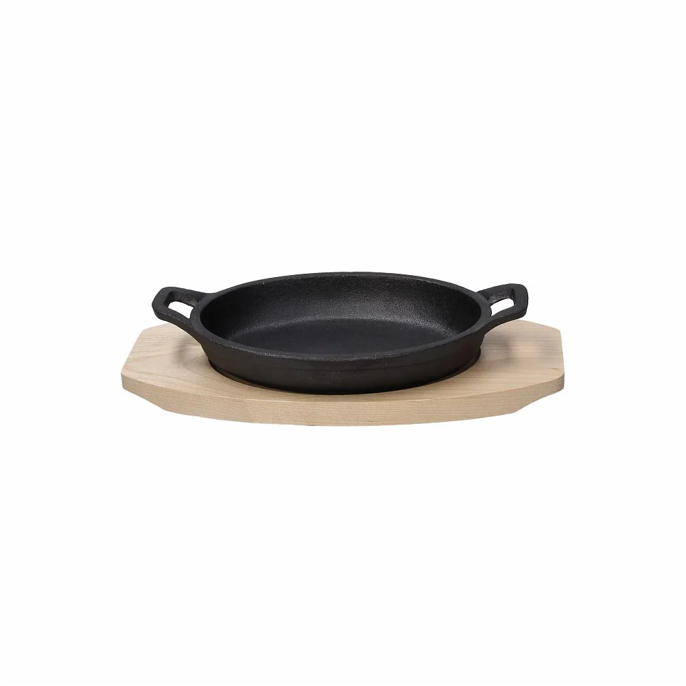 Fusion Taste Cast Iron Oval Skillet with Beech Trivet 17x11cm - Inhomebuy