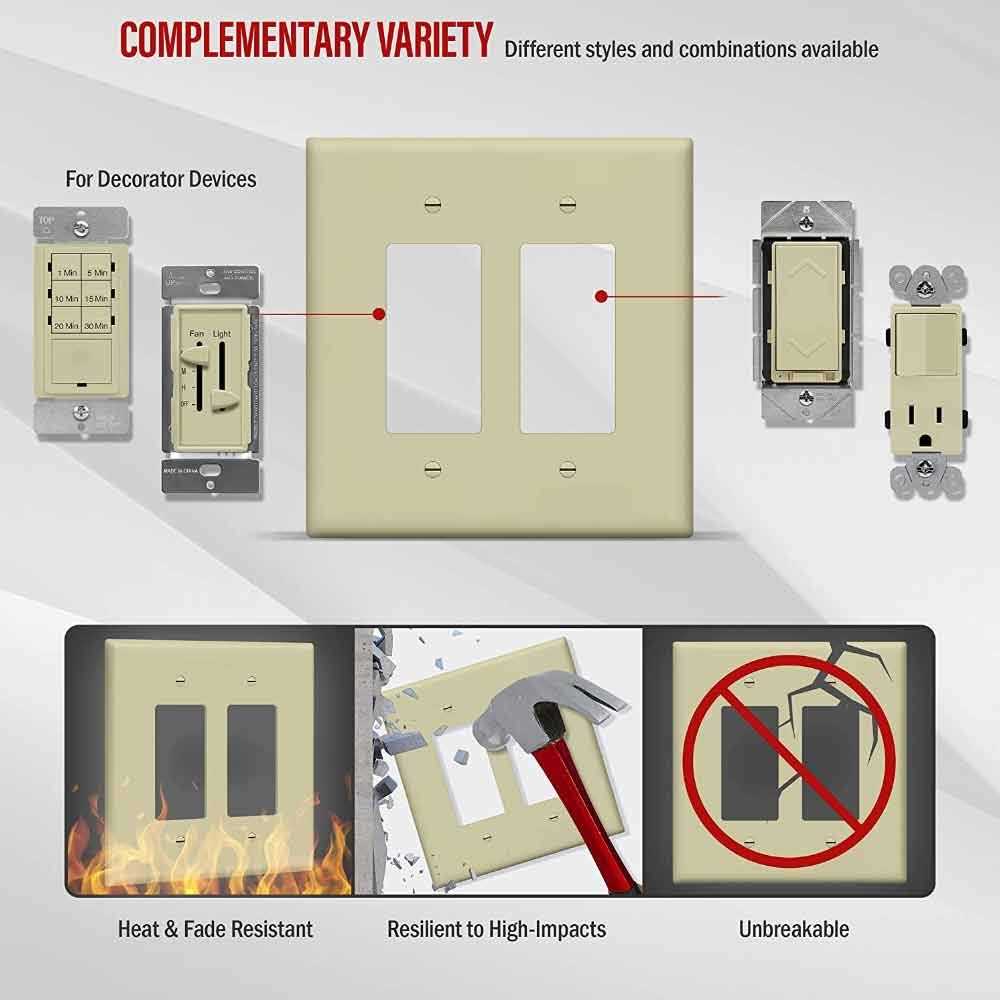 Enerlites Double Decorator Switch Cover Two Gang Outlet Wall Plate 8832 - Inhomebuy