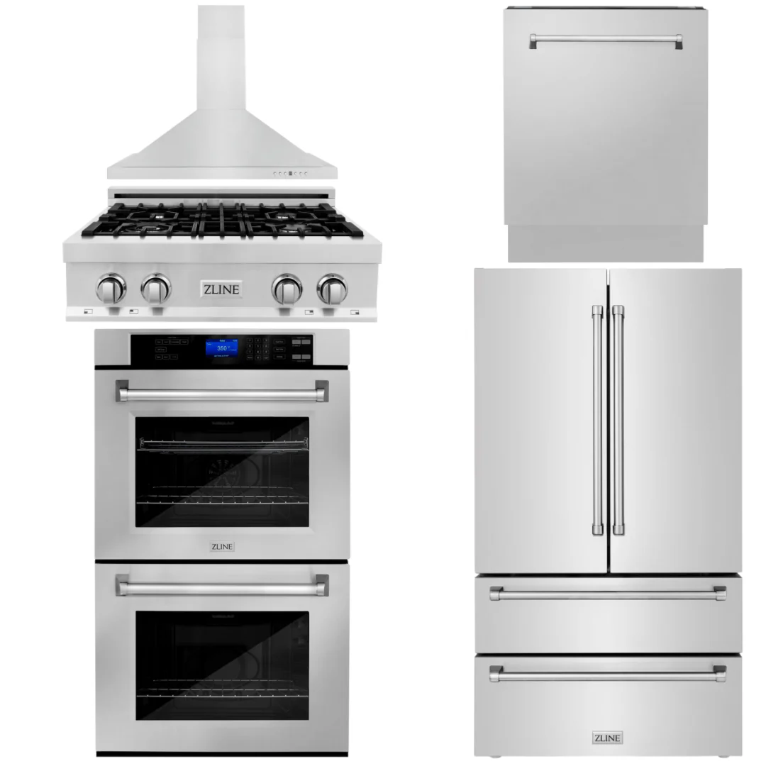 ZLINE 5-Piece Appliance Package - 30 In. Gas Rangetop, Range Hood, Refrigerator, Dishwasher and Wall Oven in Stainless Steel, 5KPR-RTRH30-AWDDWV - Inhomebuy
