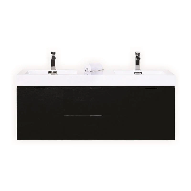 KubeBath Bliss 60 in. Double Sink Wall Mount Modern Bathroom Vanity - Black, BSL60D-BK - Inhomebuy