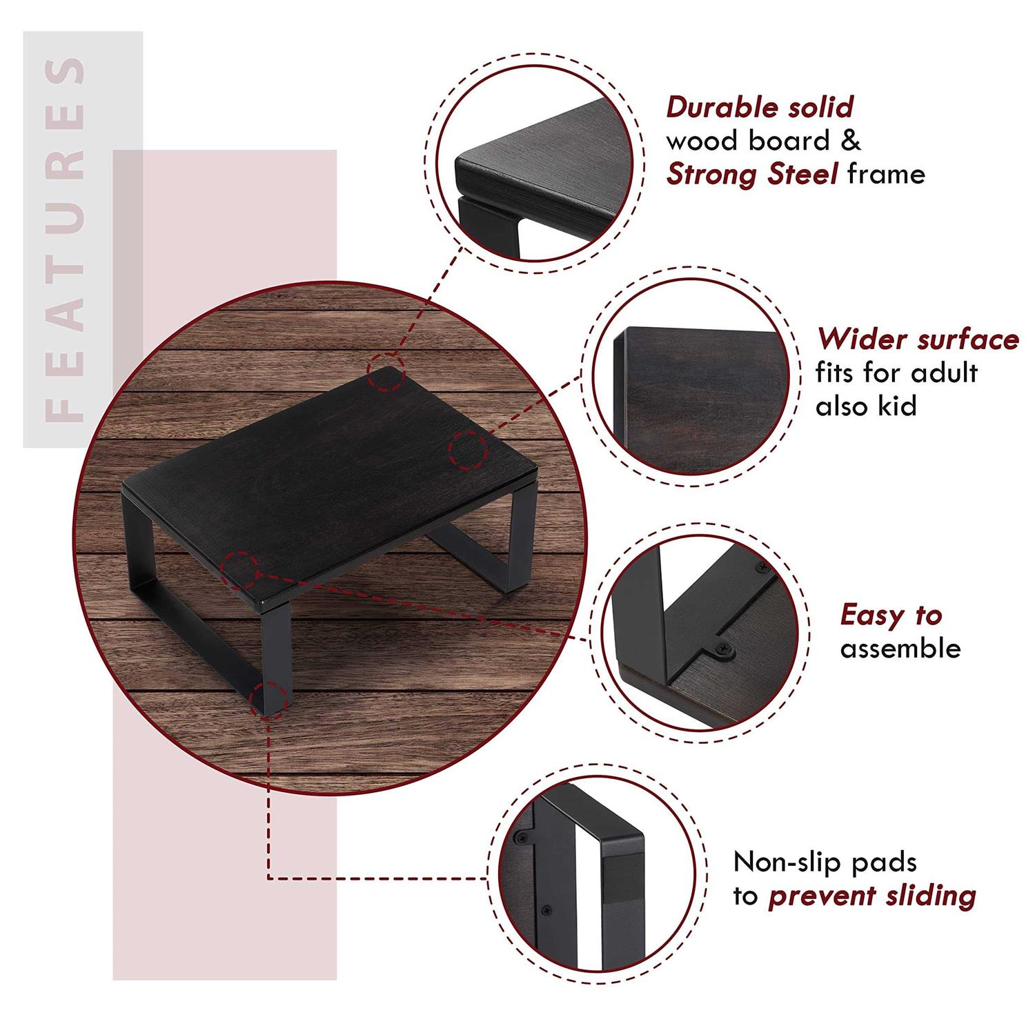 Wooden Step Stool for Adults Bed Stool for High Beds - Inhomebuy