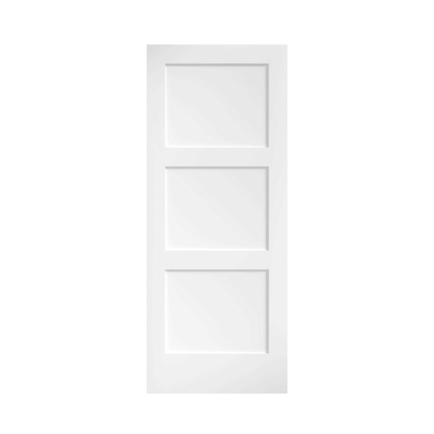 EightDoors 80 in. x 1-3/8 in. Shaker White Primed 3-Panel Equal Solid Core Wood Interior Door Slab - Inhomebuy