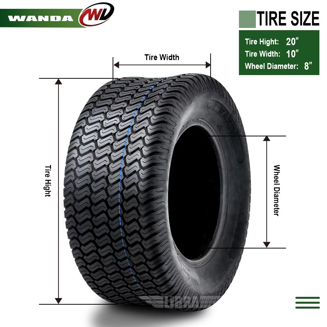 2 New WANDA 20x10-8 Lawn Mower Turf Tires P332 /4PR - 13040 - Inhomebuy