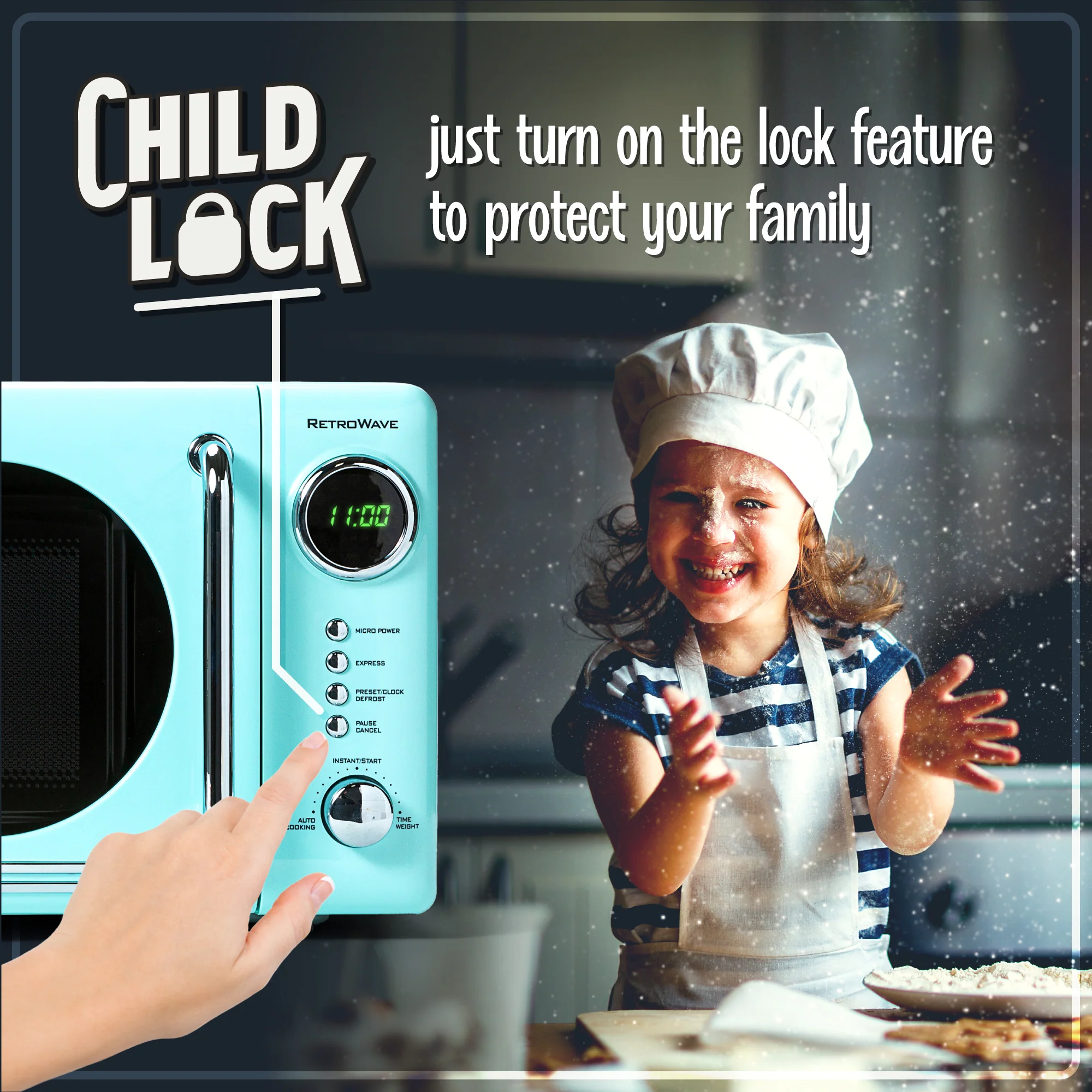 Retro 0.7 Cubic Foot 700-Watt Countertop Microwave Oven - Aqua - Inhomebuy