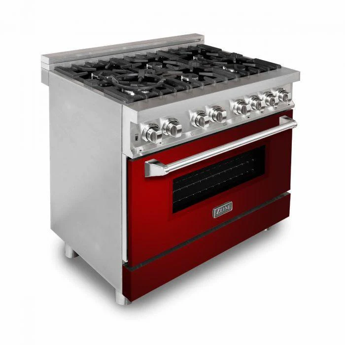 ZLINE 36 in. Professional Gas Burner/Electric Oven Stainless Steel Range with Red Gloss Door, RA-RG-36 - Inhomebuy