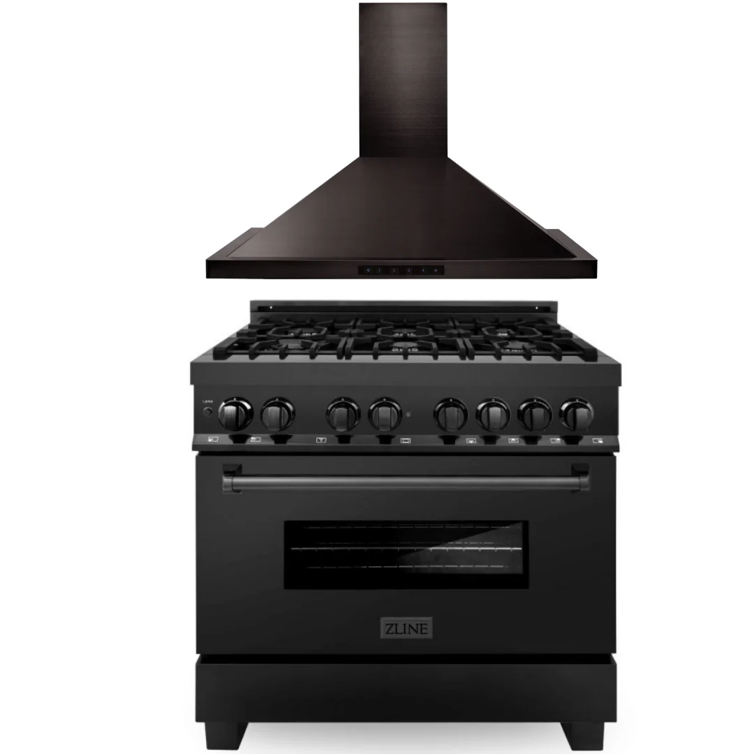 ZLINE Appliance Package 2 Piece Bundle - 36 in. Black Stainless Steel Dual Fuel Range & 36 in. Range Hood, AB-RAB-36 - Inhomebuy