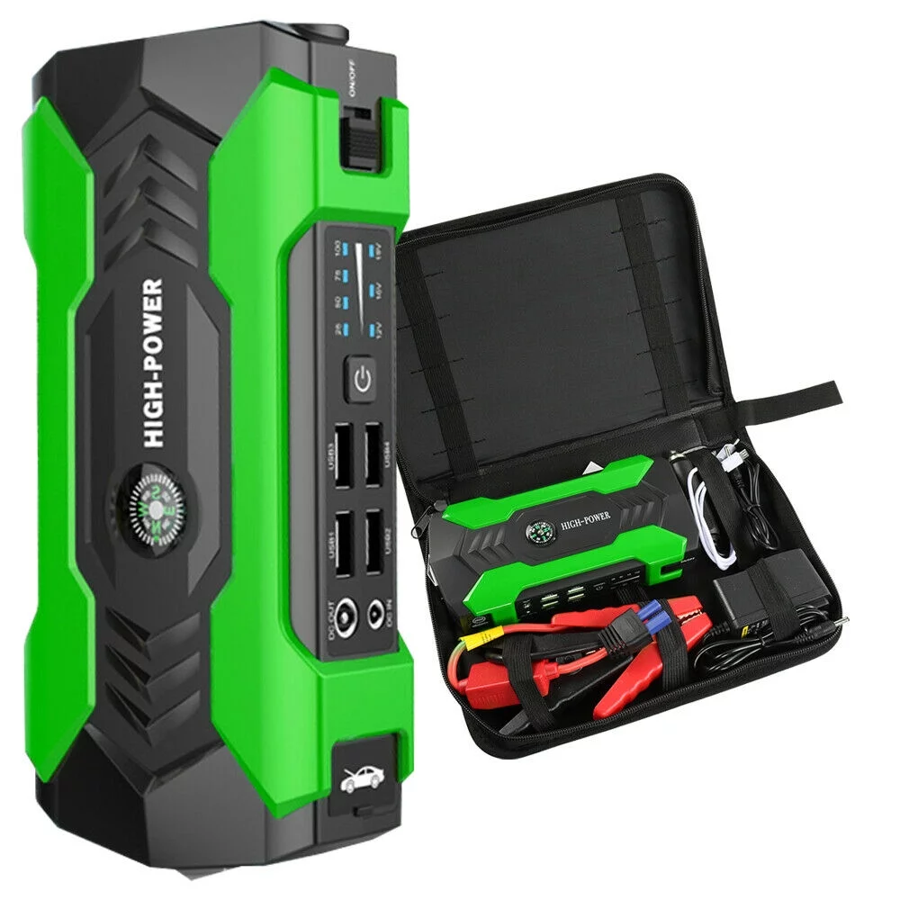 FIEWESEY Portable 12V Car Jump Starter Portable USB Power Bank Battery Booster Clamp 600A (Green) - Inhomebuy