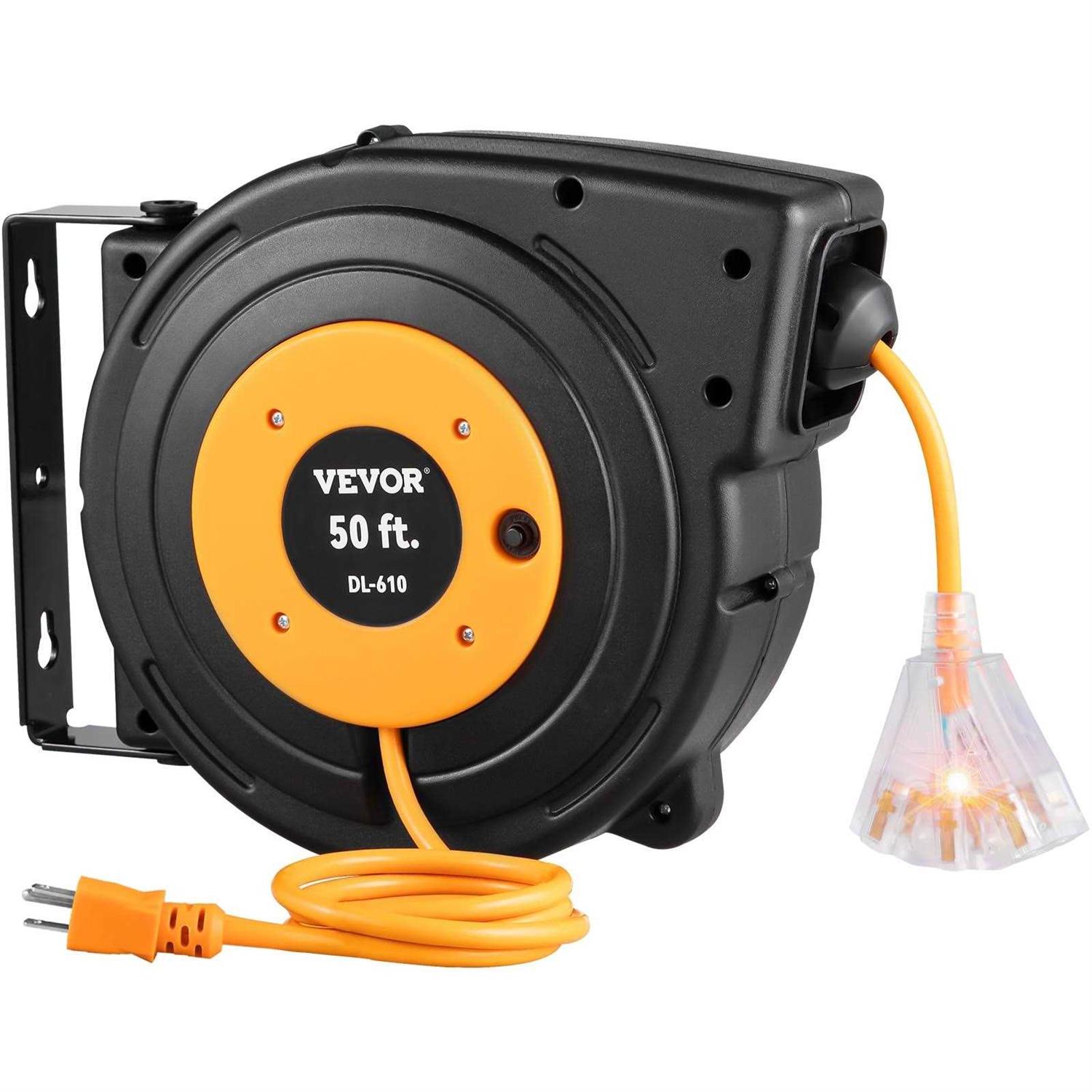 VEVOR Retractable Extension Cord Reel Heavy Duty 3C SJTOW Power Cord - Inhomebuy