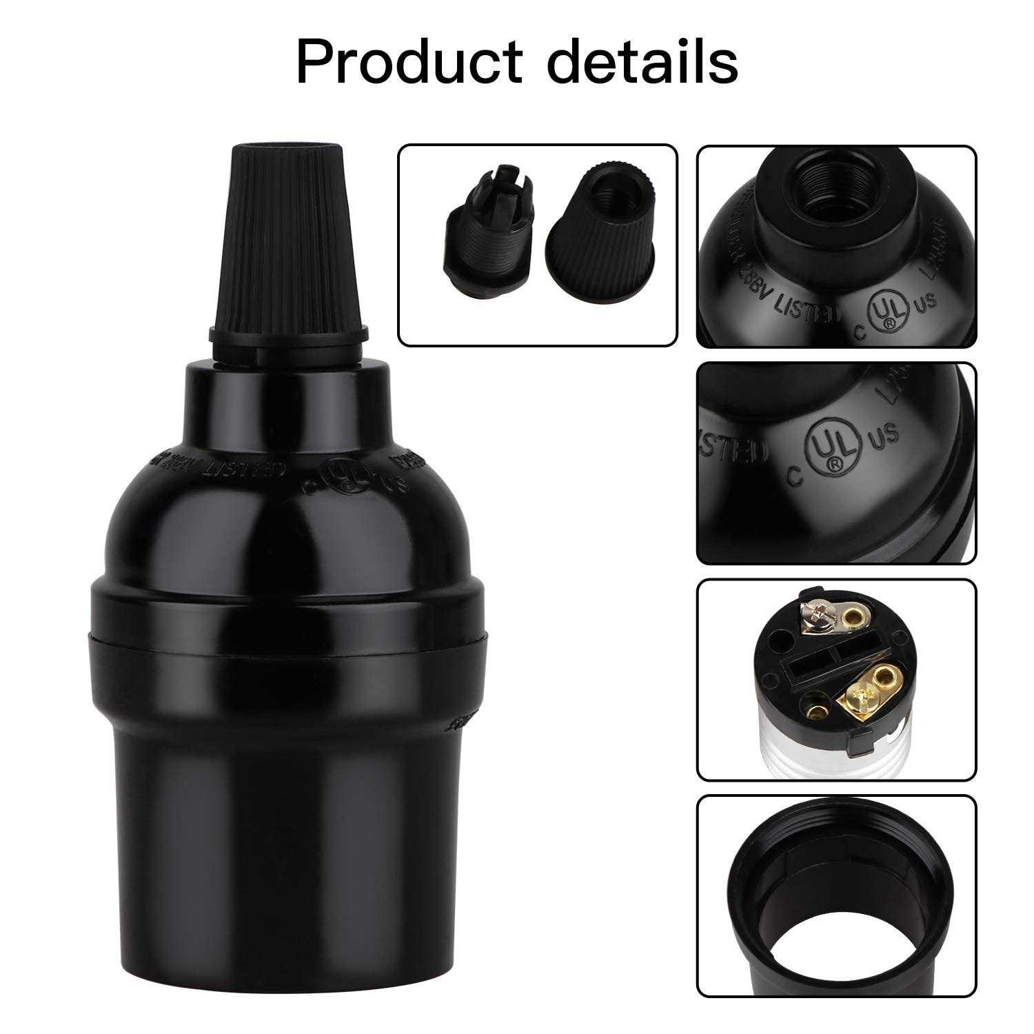 Zevnico 8 Pack E26 E27 Light Sockets Black Medium Screw Base with Shade Ring - Inhomebuy