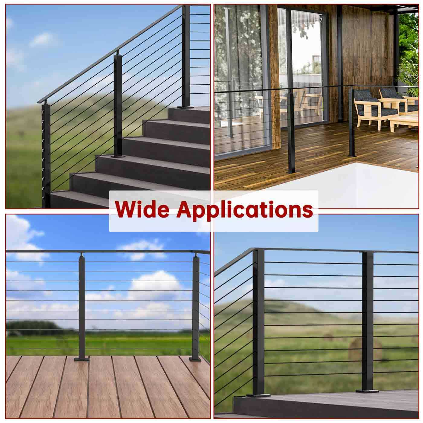 Muzata 6’6 Black Aluminum Flat Handrail HL10 BPA - Inhomebuy