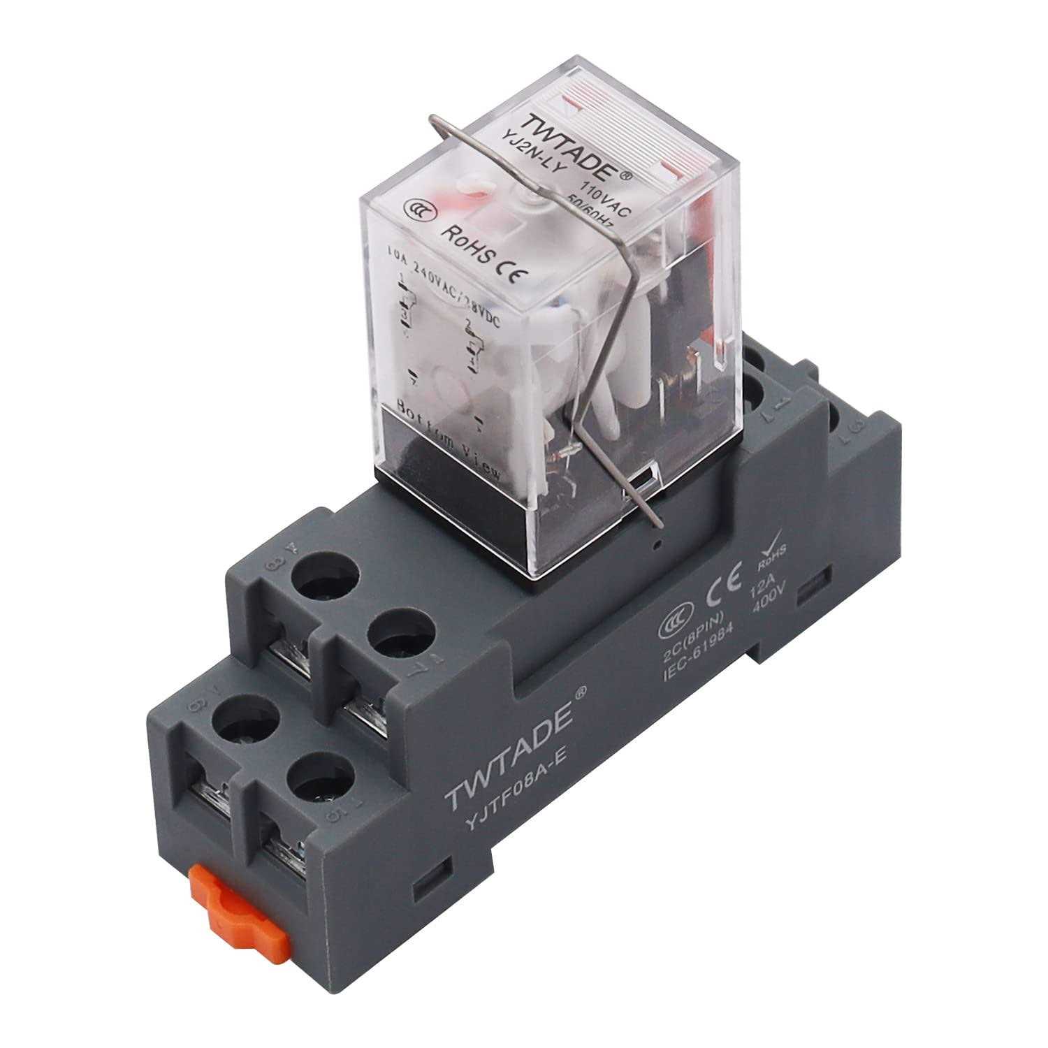 TWTADE 10A Coil Electromagnetic Power Relay 8 Pins 2DPT 2NO+2NC with Indicator Light and Socket Base -YJ2N-LY - Inhomebuy