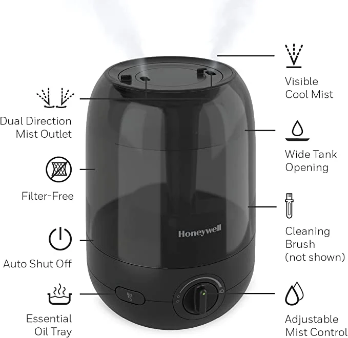 Honeywell Cool Mist Ultrasonic Humidifier: 1.0 gallon, Ultra Comfort, black | HUL-545BC - Inhomebuy