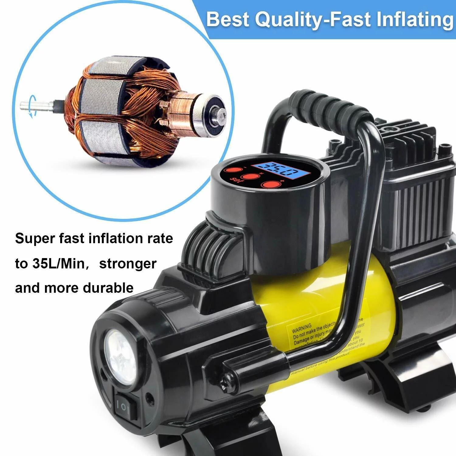 5 Heavy Duty Portable 12V 1 Car Tire Inflator Pump Air Compressor 140W 150 PSI, Gold - Inhomebuy