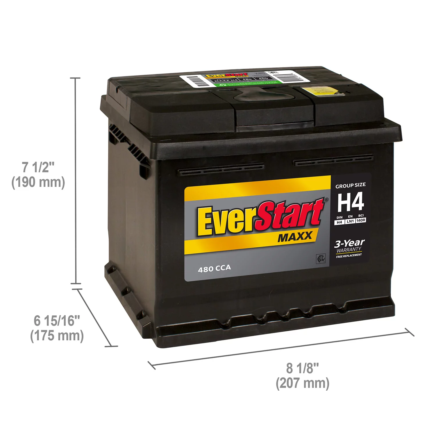 EverStart Maxx Lead Acid Automotive Battery, Group Size H4 / LN1 / 140R 12 Volt, 480 CCA - Inhomebuy