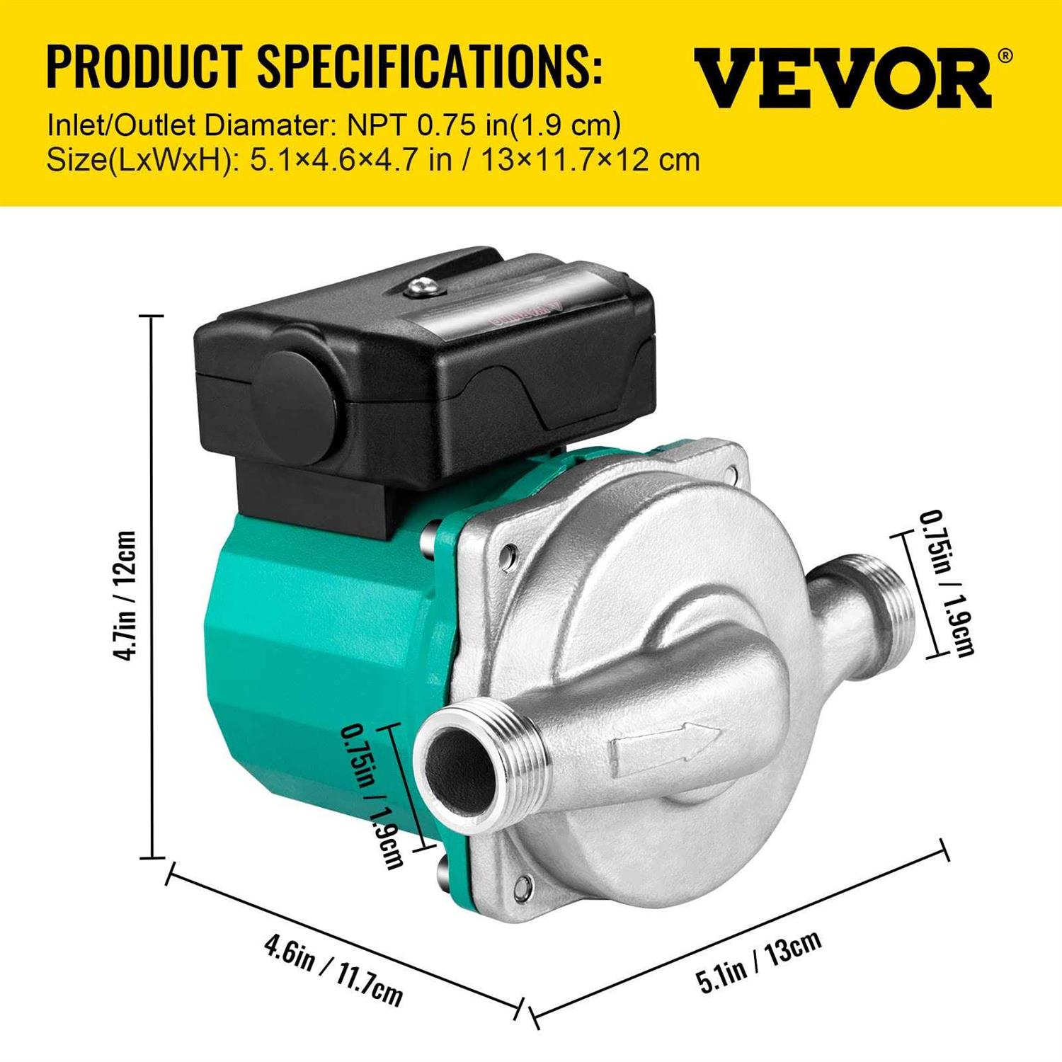 VEVOR Hot Water Recirculating Pump 120W 110V Water Circulator Pump - Inhomebuy