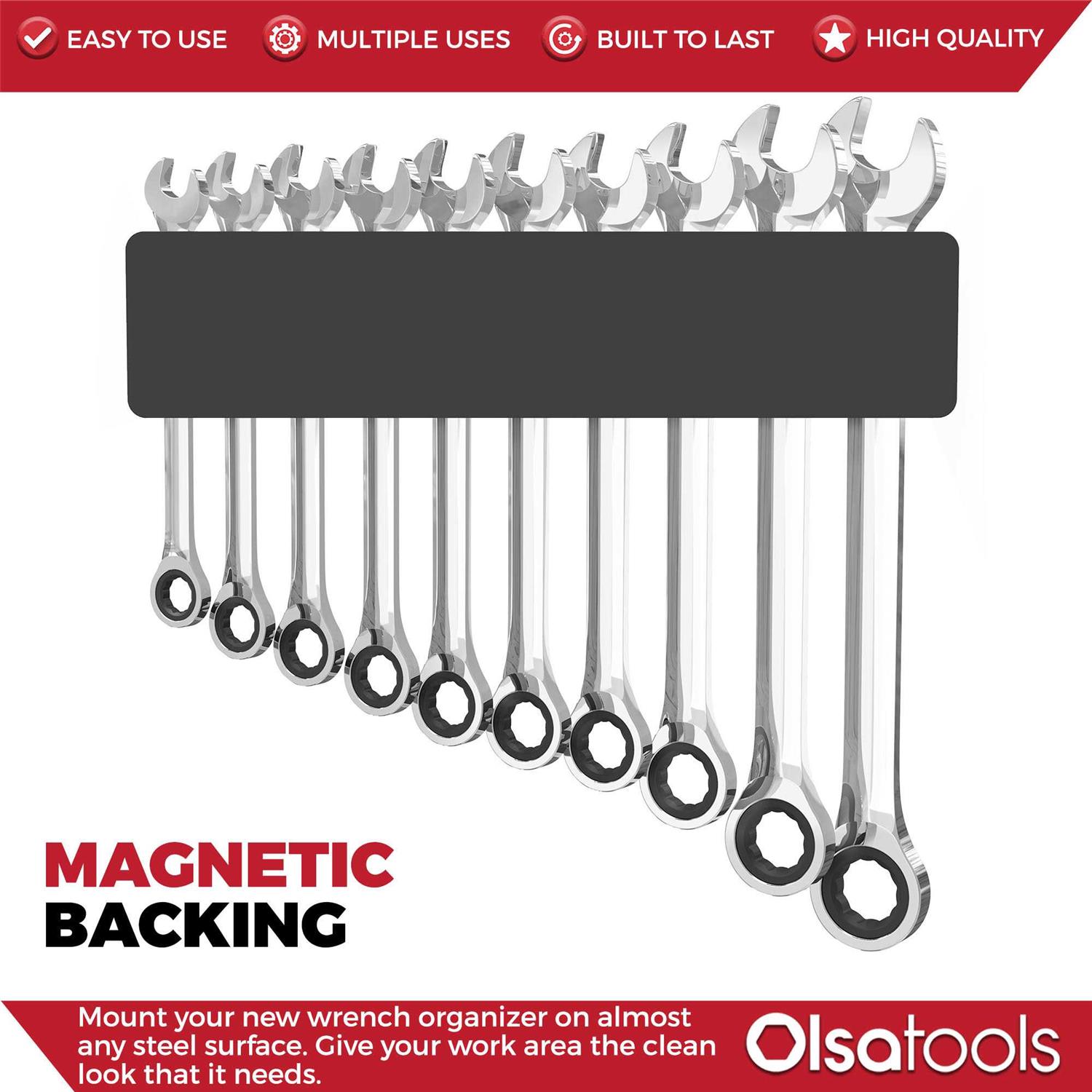 Olsa Tools Magnetic Wrench Holder Organizer Fits SAE 3/8 Thru 15/16 & Metric 10mm Thru 19mm - Inhomebuy