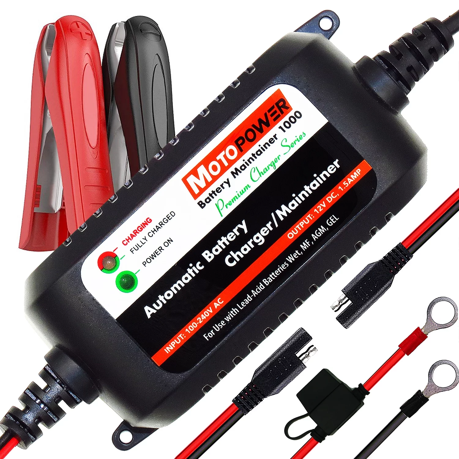 MOTOPOWER 12V 1.5Amp Automatic Battery Charger, Battery Maintainer for Cars, Motorcycles, ATVs, RVs, Powersports - Inhomebuy