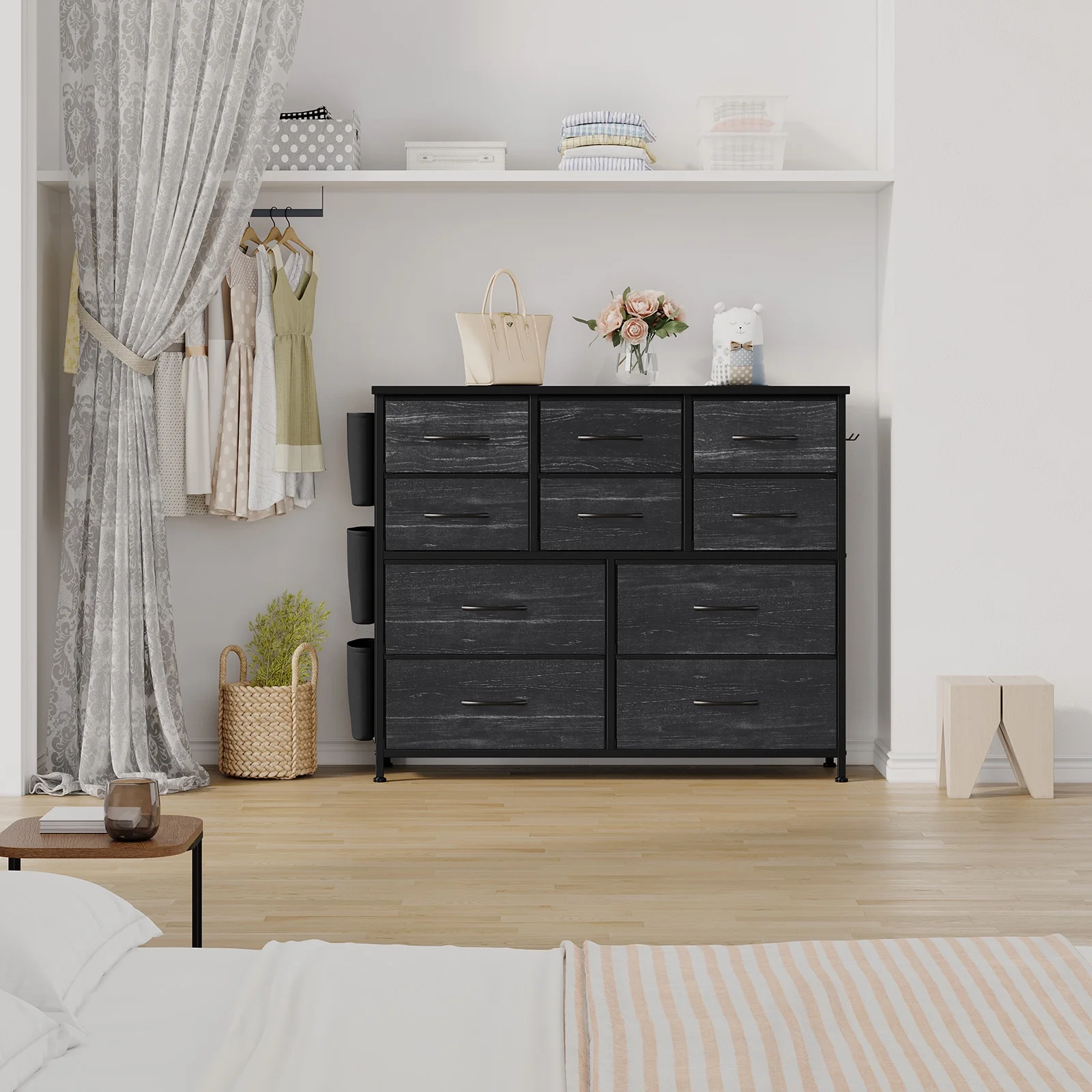 Zzistar 10 Drawers Dresser, Wood Top Dresser Chests of Drawers Storage Organizer Unit with Fabric Drawer - Inhomebuy