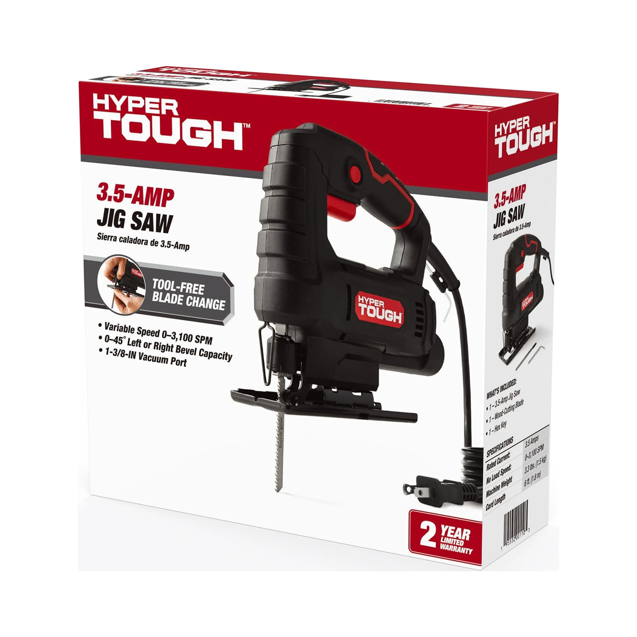 Hyper Tough 3.5-Amp Corded Jig Saw, Eelectric, 120 Volt, 44002 - Inhomebuy