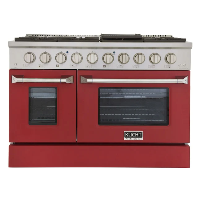Kucht Professional 48 in. 6.7 cu ft. Propane Gas Range with Red Door and Silver Knobs, KNG481/LP-R - Inhomebuy
