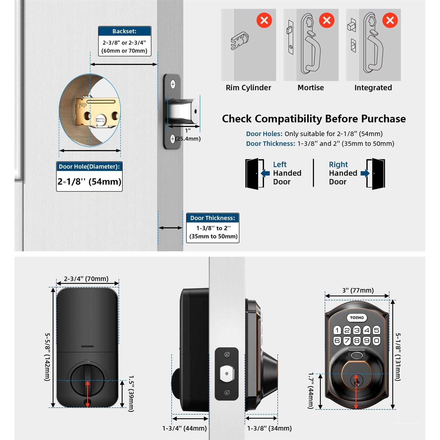 TEEHO TE002 Fingerprint Door Lock Keyless Entry Door Lock with Keypad - Inhomebuy