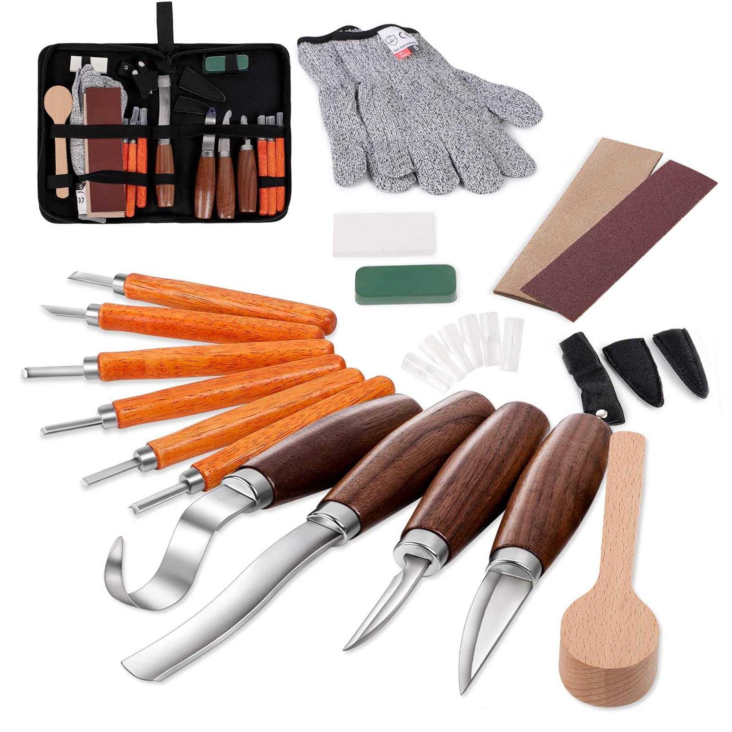 Wood Carving Knife Set 20 Pcs Hand Carving Tool Set for Diy Sculpture Carpenter Experts & Beginners - Inhomebuy