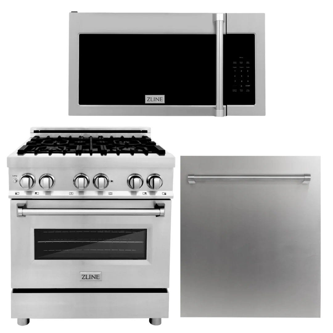 ZLINE 30 in. Kitchen Appliance Package with Stainless Steel Dual Fuel Range, Traditional Over The Range Microwave and Dishwasher, 3KP-RAOTRH30-DW - Inhomebuy